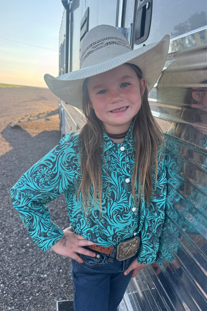 Sterling Kreek - Wholesale Button Down Shirt - Kids - Tooled In Turquoise Button Up Kids5