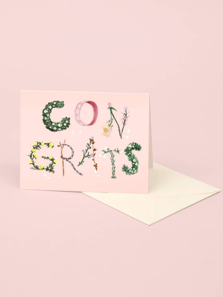 Carte de félicitations avec lettrage floral pour la vente par Clap Clap