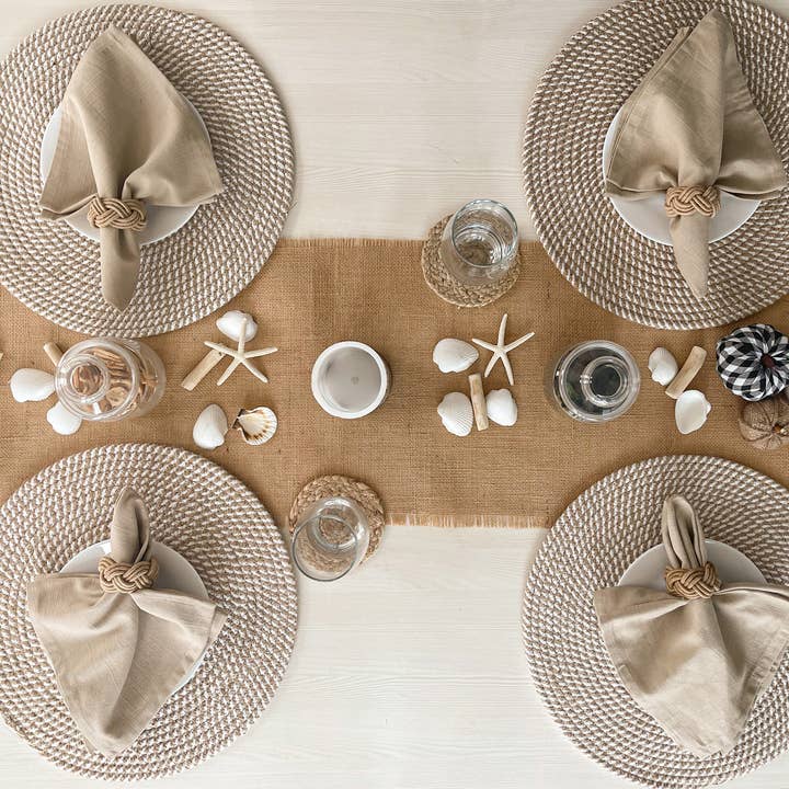 chardin home – Großhandel Platzdeckchen – Set aus 4 handgeflochtenen Tischsets aus Jute und Baumwolle, 33 cm, Weiß3