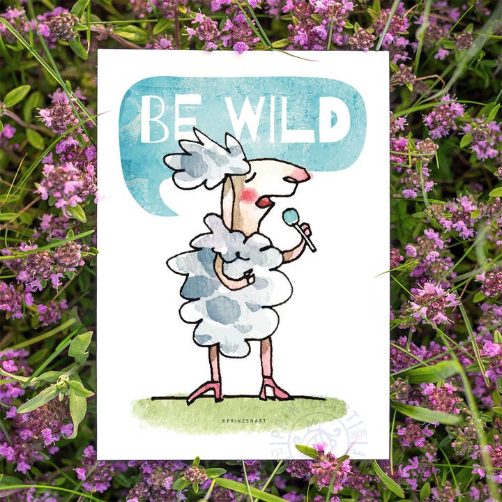 Postcard "Be Wild" | Funny card with sheep for encouragement for wholesale by Prinzenart