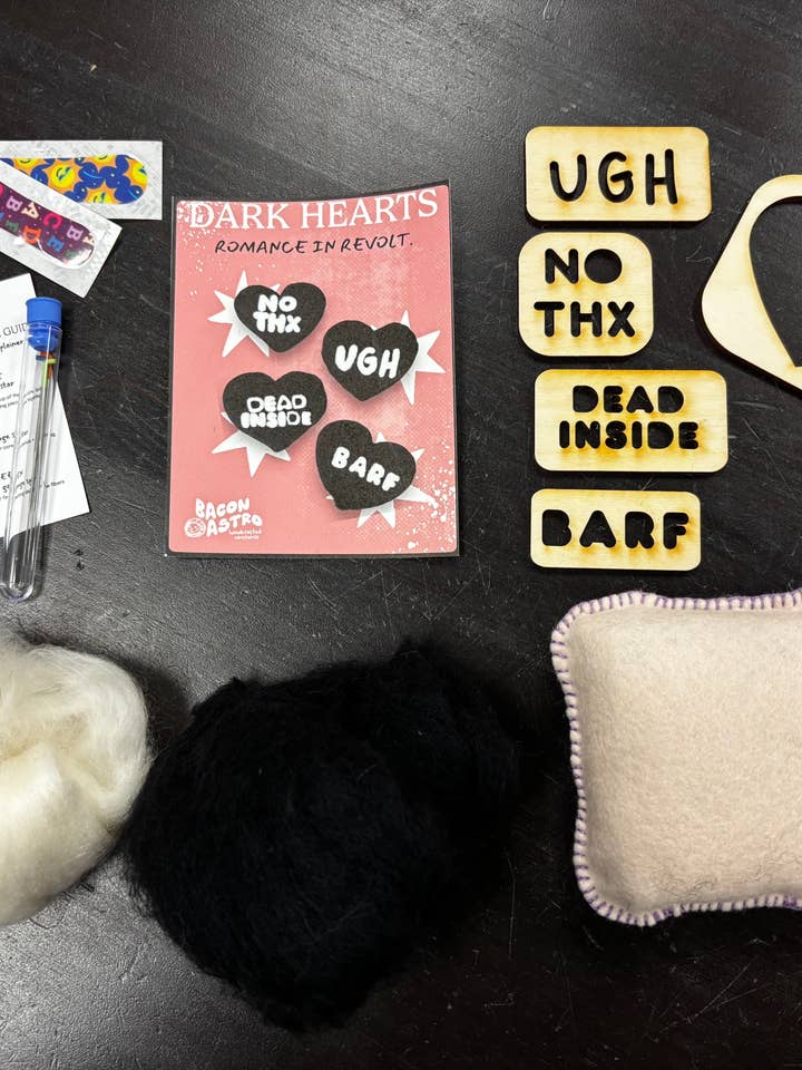 Dark Hearts Needle Felting Kit | Beginner Craft for wholesale by BaconAstro