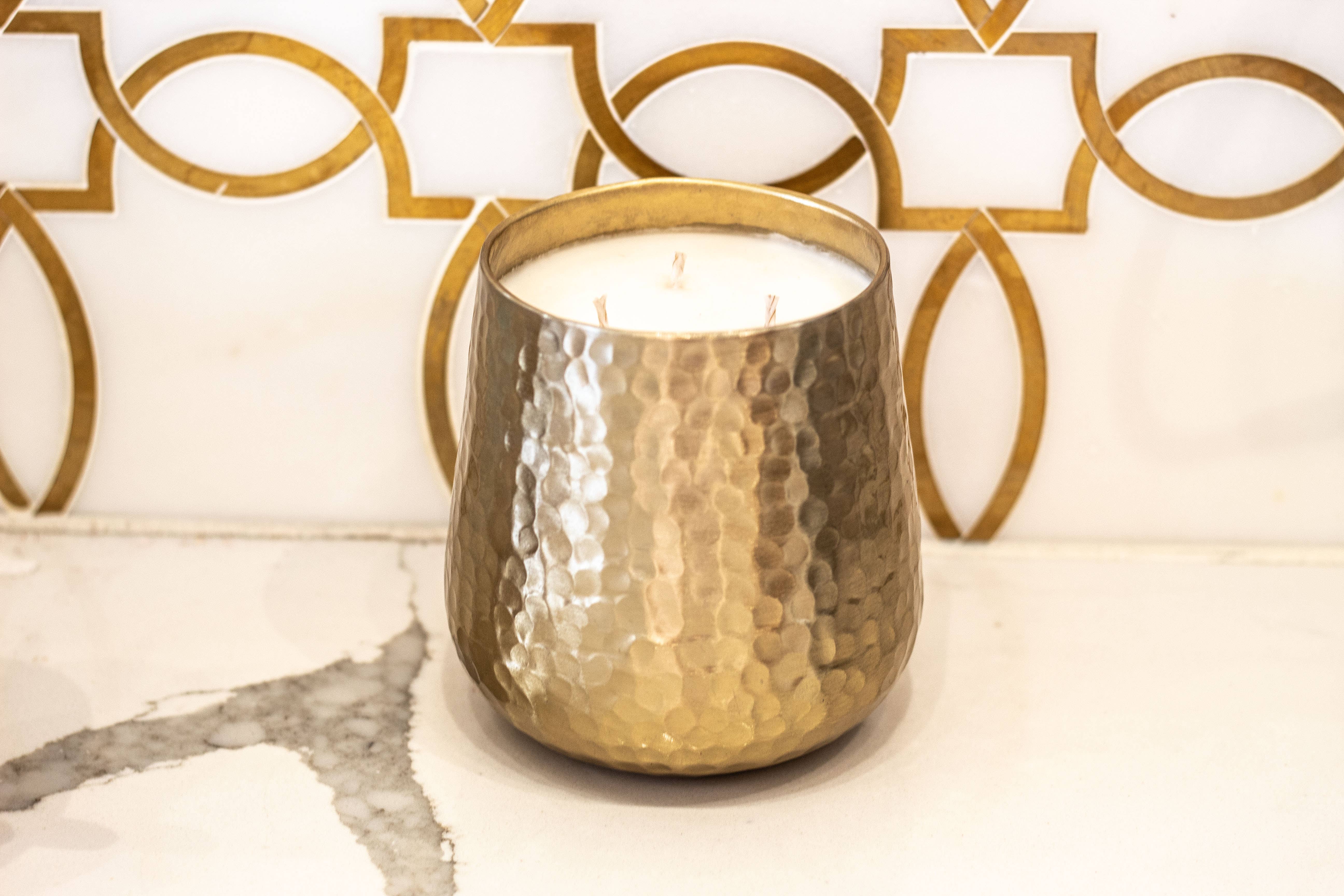 Unplug Soy Candles - Wholesale Jar/Filled Candle - Gold Hammered Soy Candle0