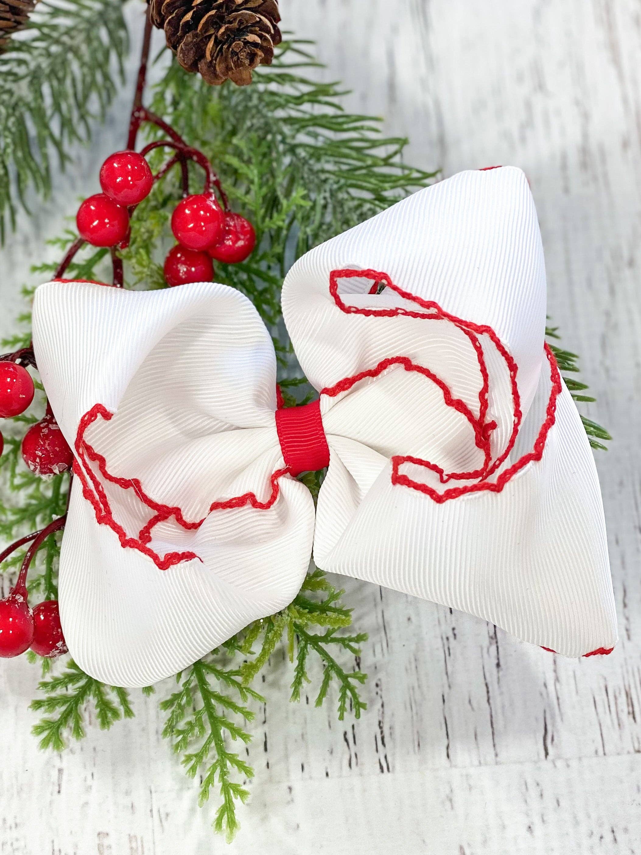 The Hair Bow Company - Wholesale Hair bow – Kids - White with Red Moonstitch Hair Bow