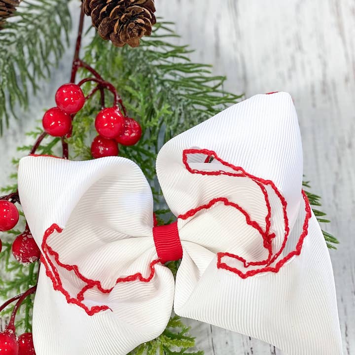 The Hair Bow Company - Wholesale Hair bow – Kids - White with Red Moonstitch Hair Bow0