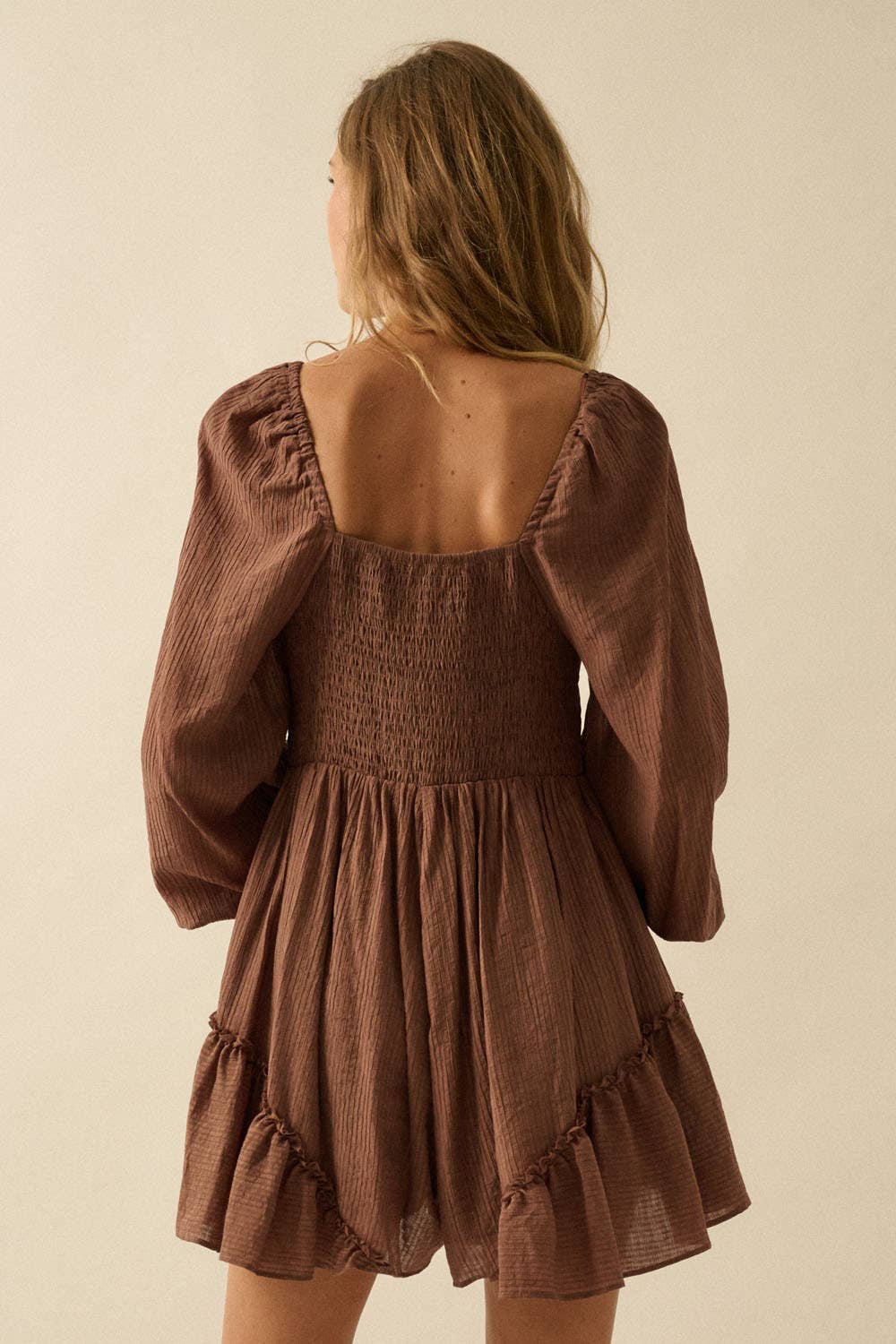 Promesa USA - Wholesale Romper - Women's - Tonal-Stripe Ruffled Tie-Front Peasant Romper11