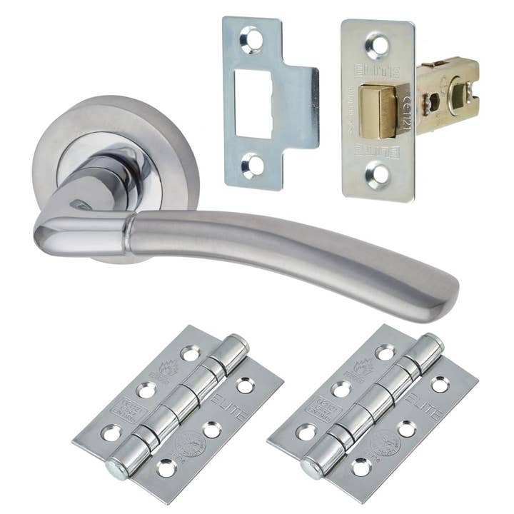 Berkshire Lever Door Handle on Rose - Door Kit - Satin/Polished Chrome for wholesale by Diybasket