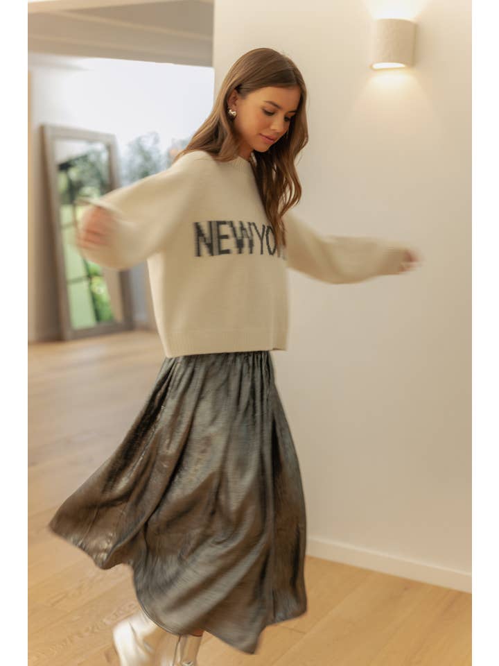 MIOU MUSE - Wholesale Skirt - Women's - S3916 METALLIC FABRIC SMOCKING WAIST SKIRT