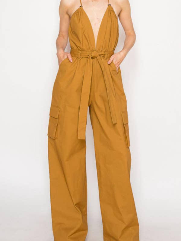 J21620-Halter Jumpsuit with pockets for wholesale by CHERIE