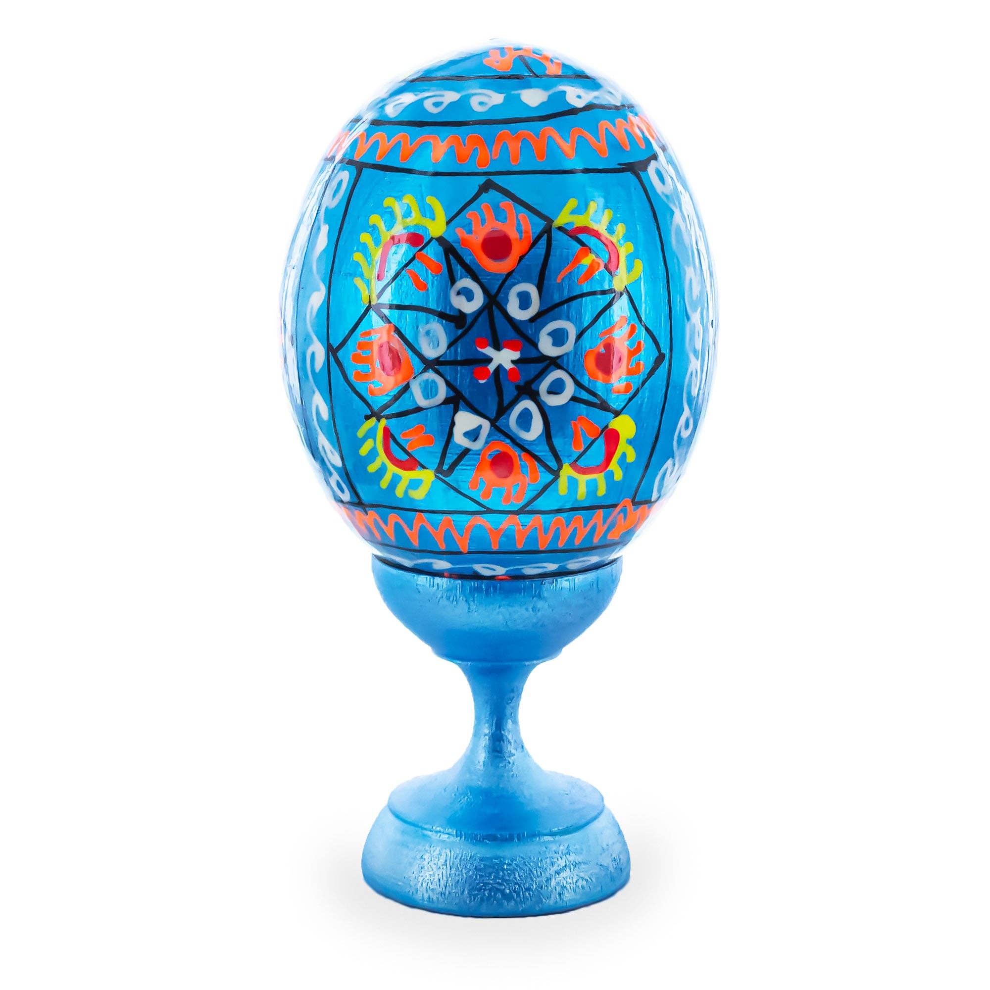 BestPysanky - Vente Décorations de table - Support de Présentation Sphérique en Bois Bleu Métallique pour Œuf Ukrainien 4 cm1