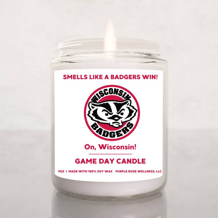 Wisconsin Badgers College University Football Candle for wholesale by Purple Rose Wellness, LLC