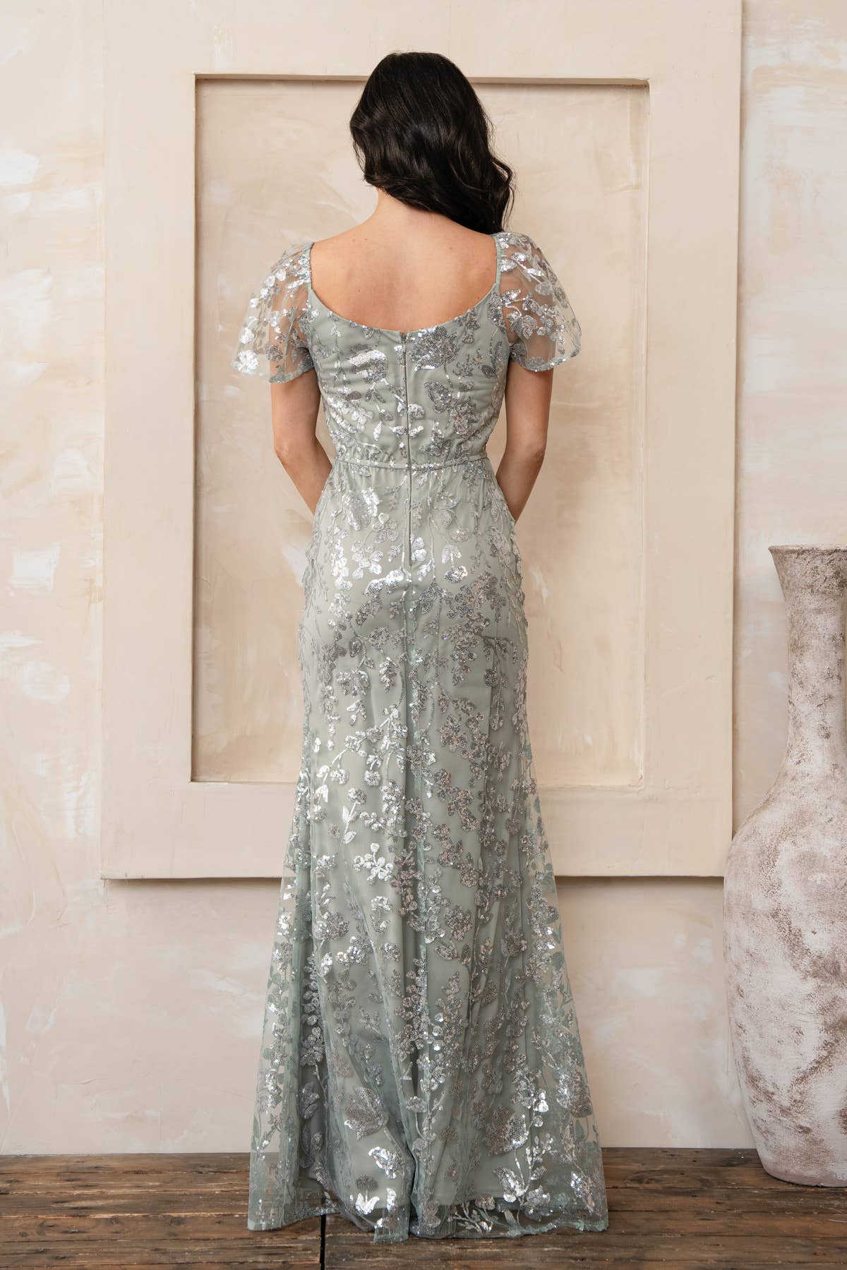 Rosemore Couture - Wholesale Gown - Women's - FLORAL SEQUINED MAXI DRESS WITH SLEEVES6