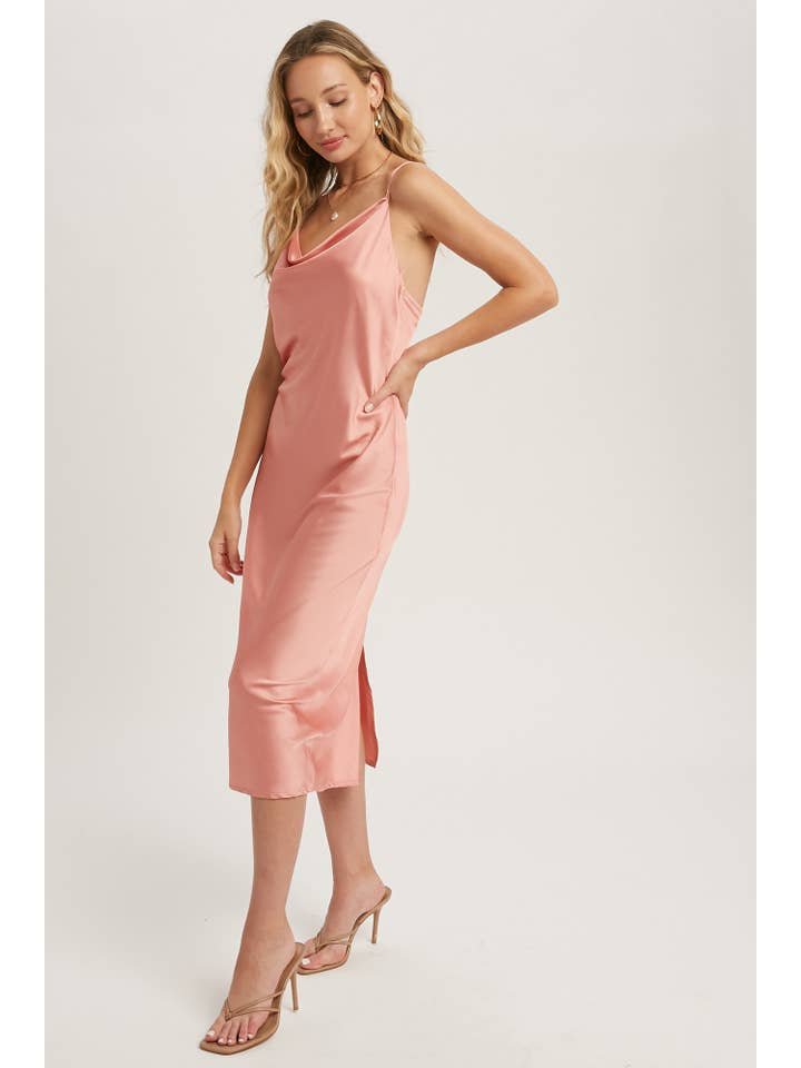 Bluivy - Wholesale Dress - Women's - SATIN DRAPED NECK MIDI SLIP DRESS5