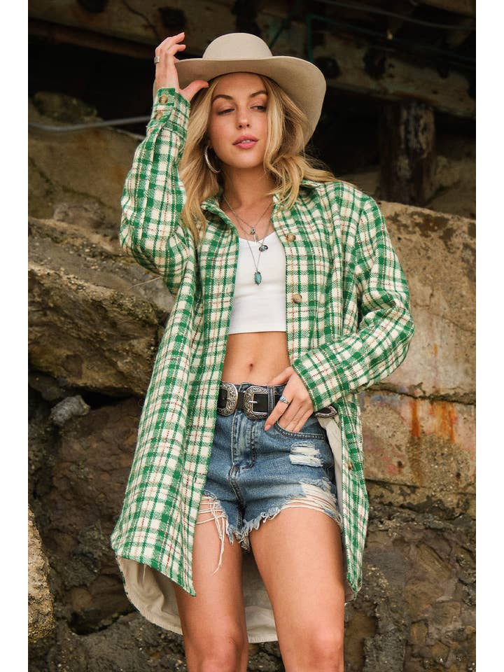 Blue B - Wholesale Shirt Jacket/Shacket - Women's - 34224J - Yarn Dyed Plaid Metallic Wool Blend Button Jacket