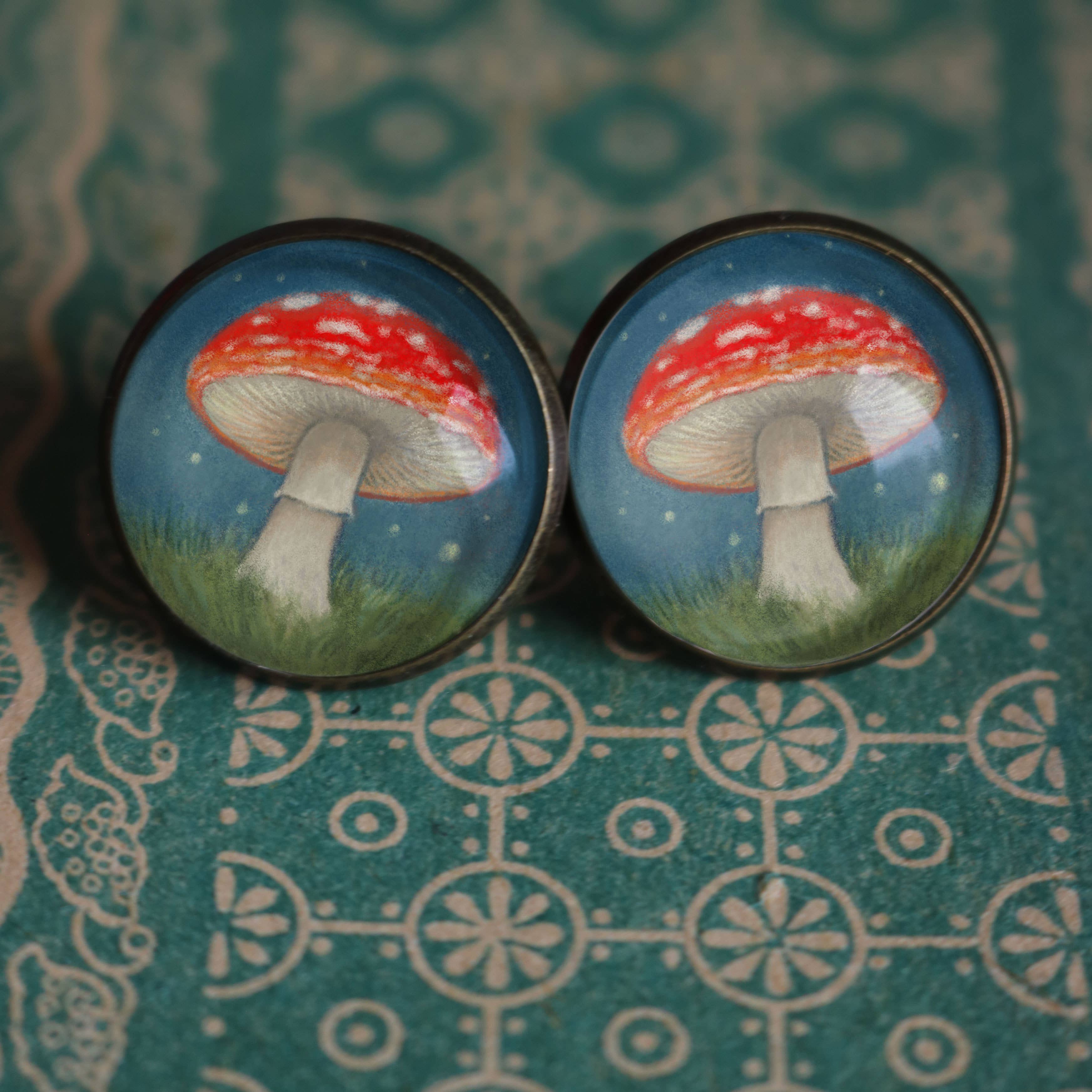 The Divine Iguana - Vente Clous d'oreille - Boucles d'oreilles à tige Moonlit Mushrooms Cottagecore2