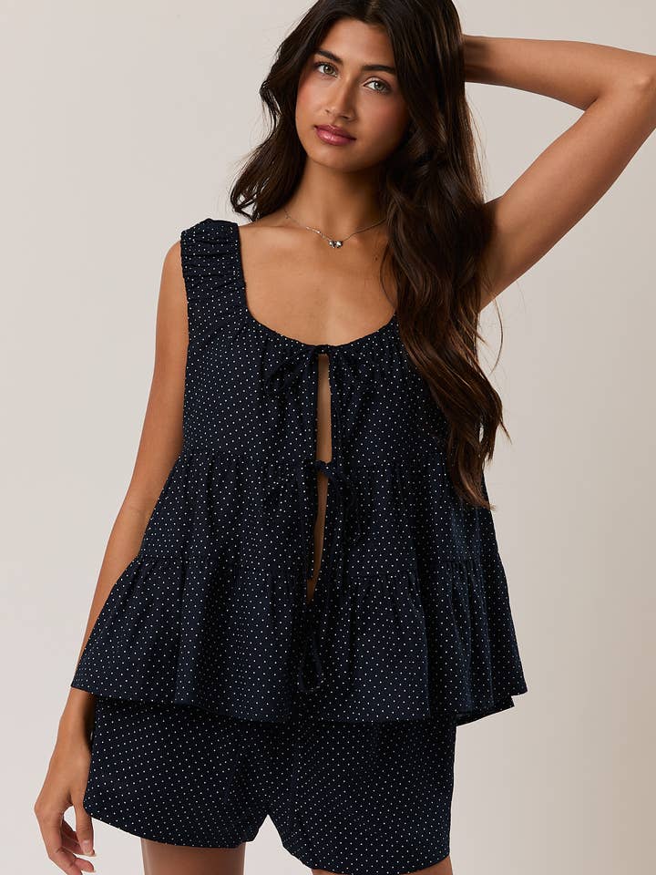 FRONT TIE TIERED SLEEVELESS TOP for wholesale by LE LIS