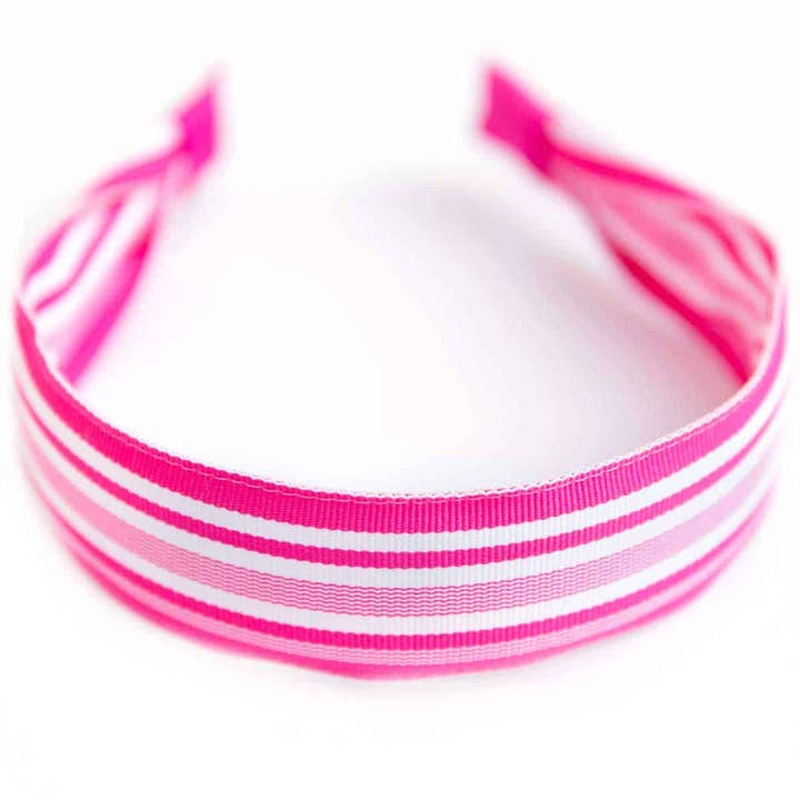 Wide Headband Pink and White Striped Ribbon Collection for wholesale by Bows Etc.