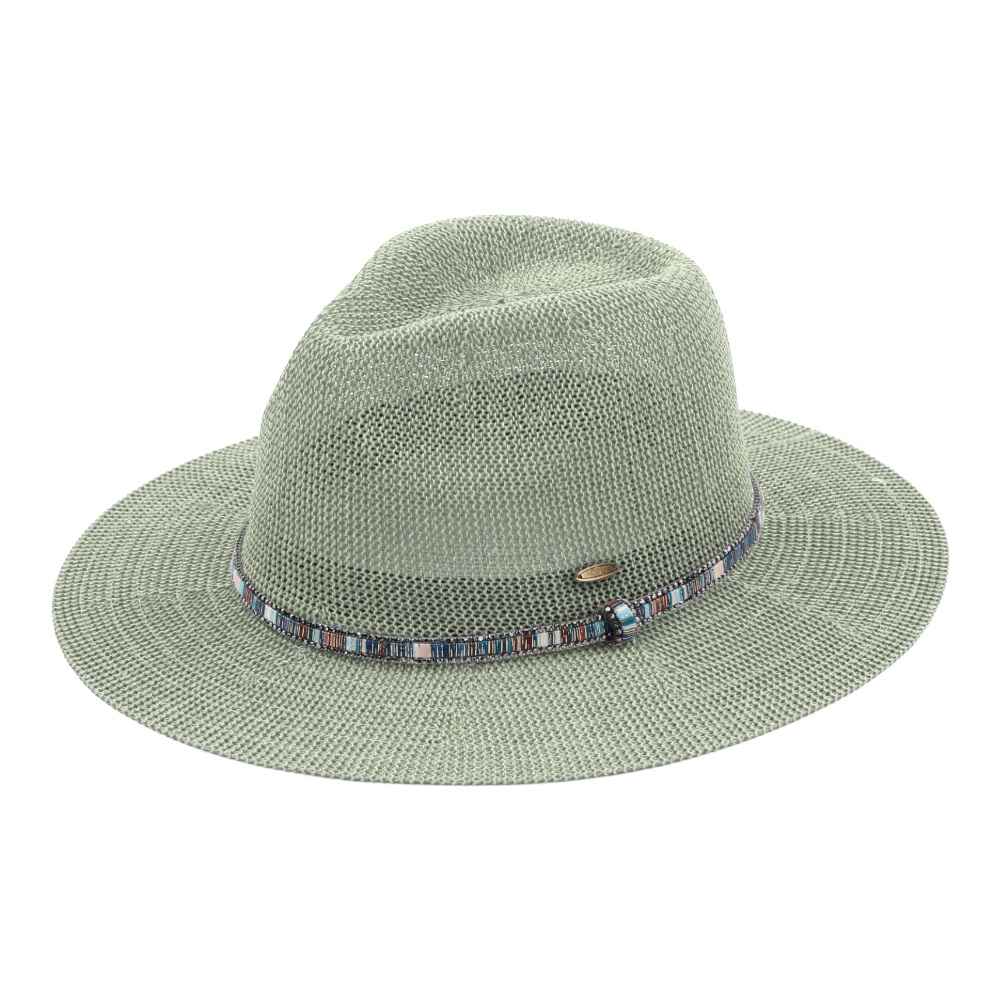 MiMi Wholesale - Wholesale Straw Hat - Women's - KP014 C.C Brand Lilian Multi Thread Rhinestone Band Panama H2