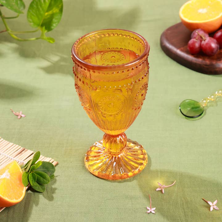 Rosha Living Inc - Wholesale Wine Glass - Evara Vintage Wine Glass Yellow
