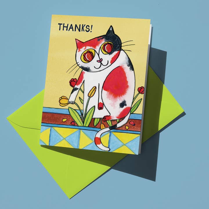 Over the Mewn - Wholesale Thank You Card - 'Tulip Cat' Thank You Card