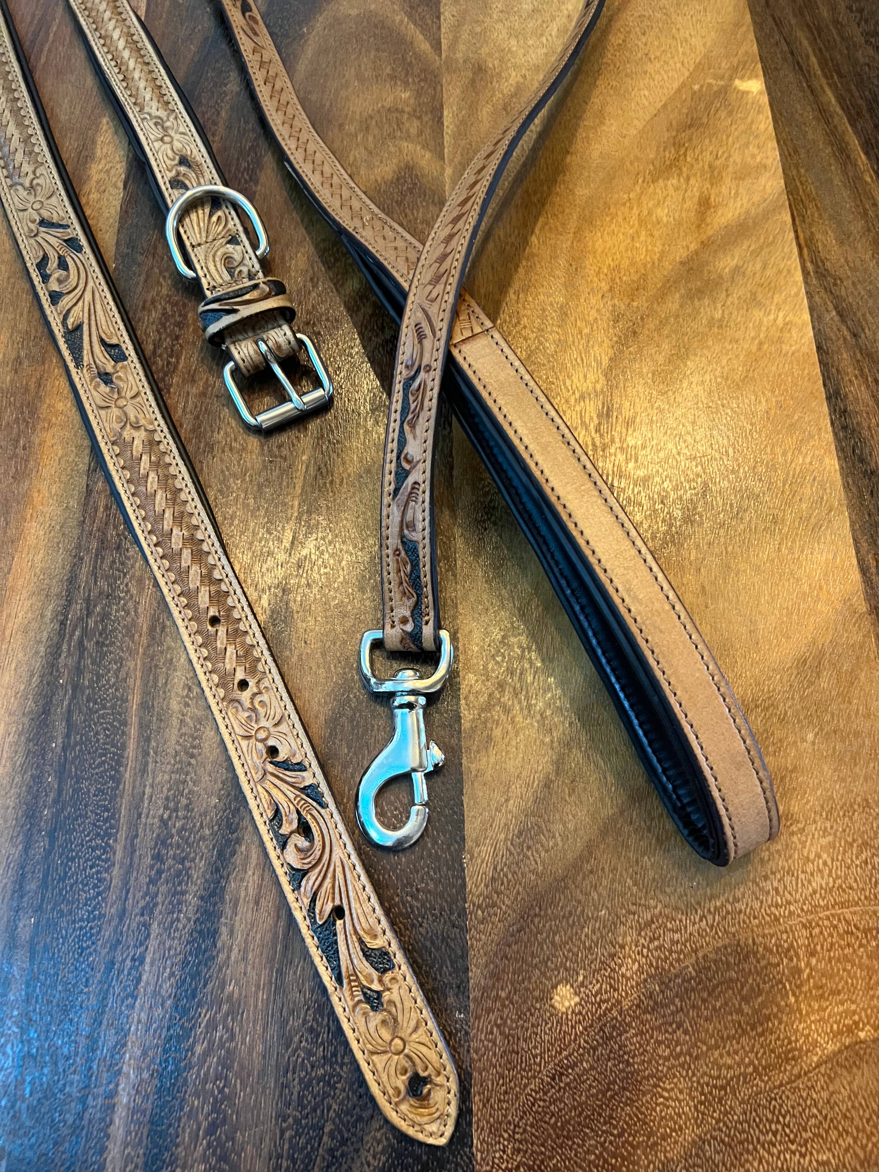 Westrian International - Wholesale Pet Leash - Dog - BISBEE Tooled Leather Basket stamp western dog leash collar5