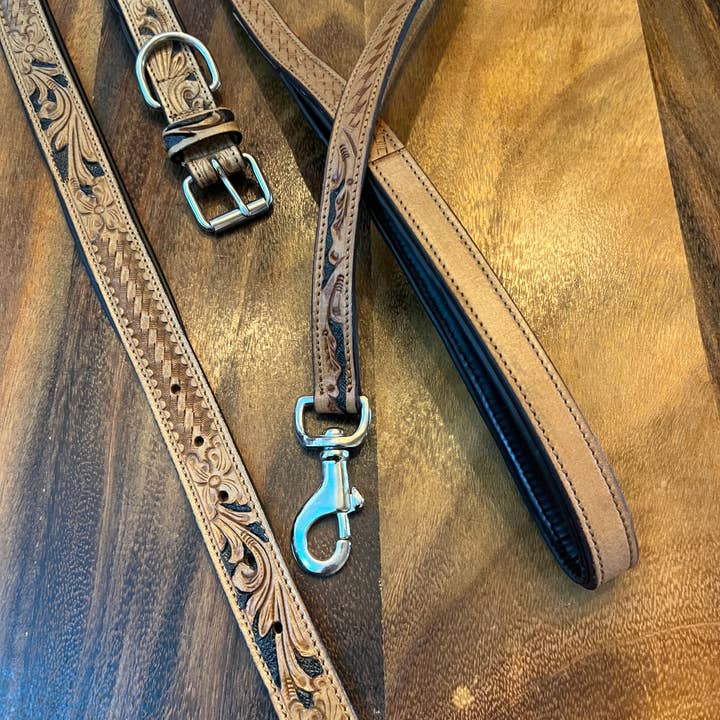 Westrian International - Wholesale Pet Leash - Dog - BISBEE Tooled Leather Basket stamp western dog leash collar5