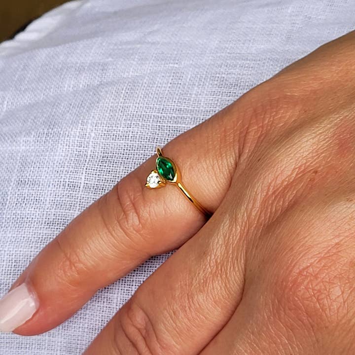 Dainty Green Zirconia Gold Ring, 925 Sterling Silver for wholesale by Indie Moon
