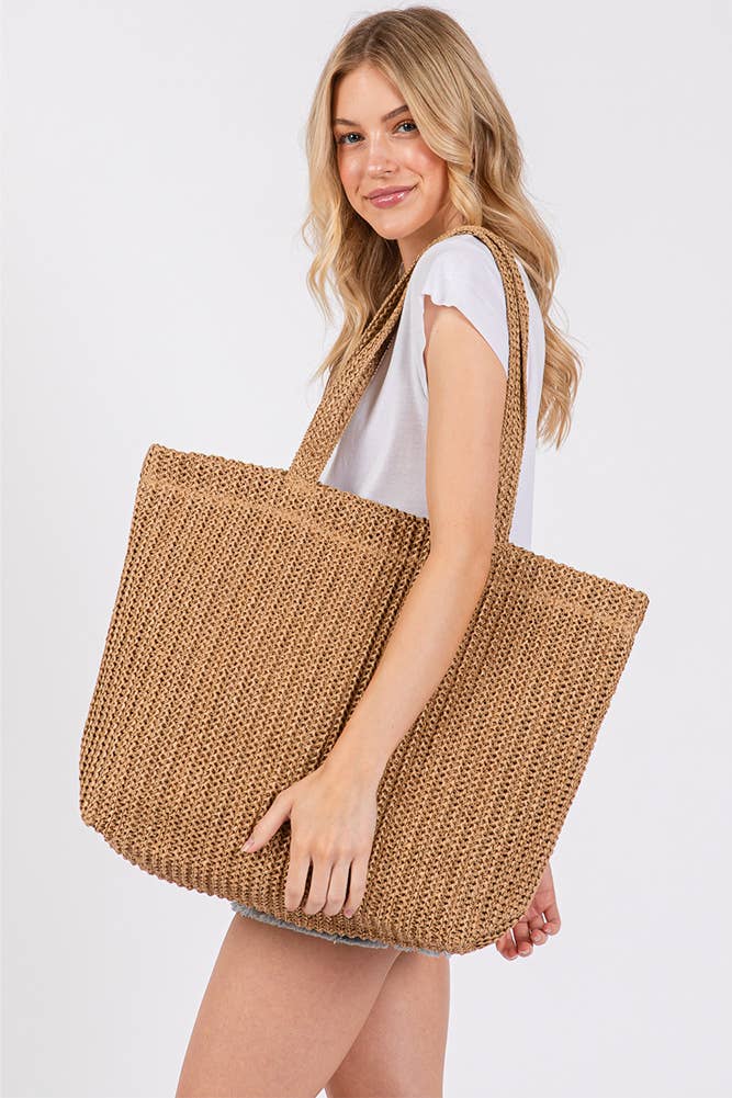 Hana - Wholesale Tote Bag - Women's - Solid Color Crochet Summer Straw Tote Bag71