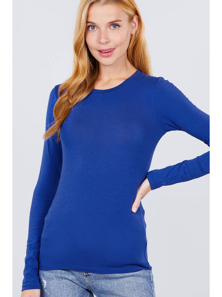 Active Basic | Active USA - Wholesale Knit Top - Women's - Long Sleeve Crew Neck Cotton Spandex Jersey Top38