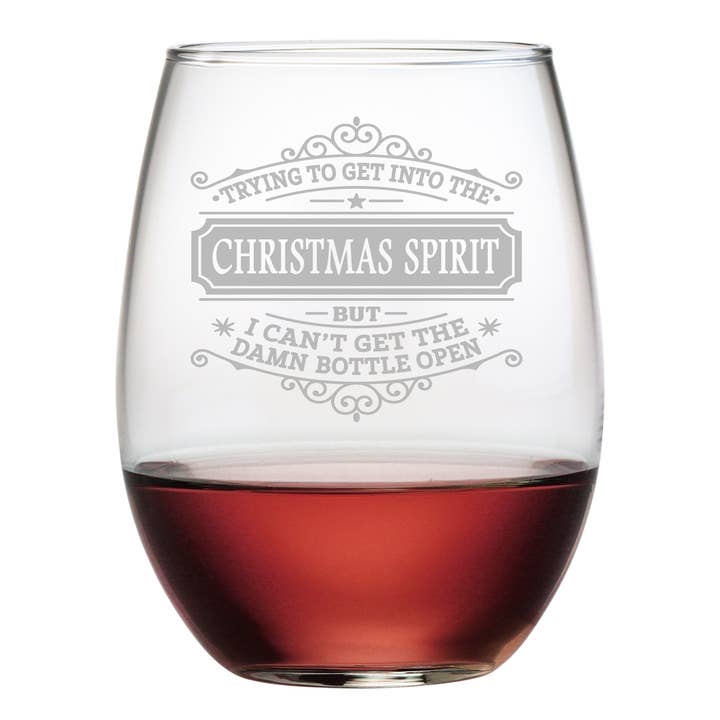 Get into the Christmas Spirit Stemless Wine Glass for wholesale by Susquehanna Glass Company
