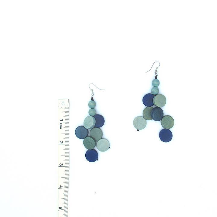 Katie and Company - Wholesale Dangle Earrings - Billie wood bead earrings in blues