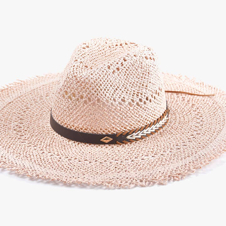 Erröten HAT2322 Claudia Strohhut mit breiter Krempe und ausgefranster Kante für den Großhandel auf Faire1