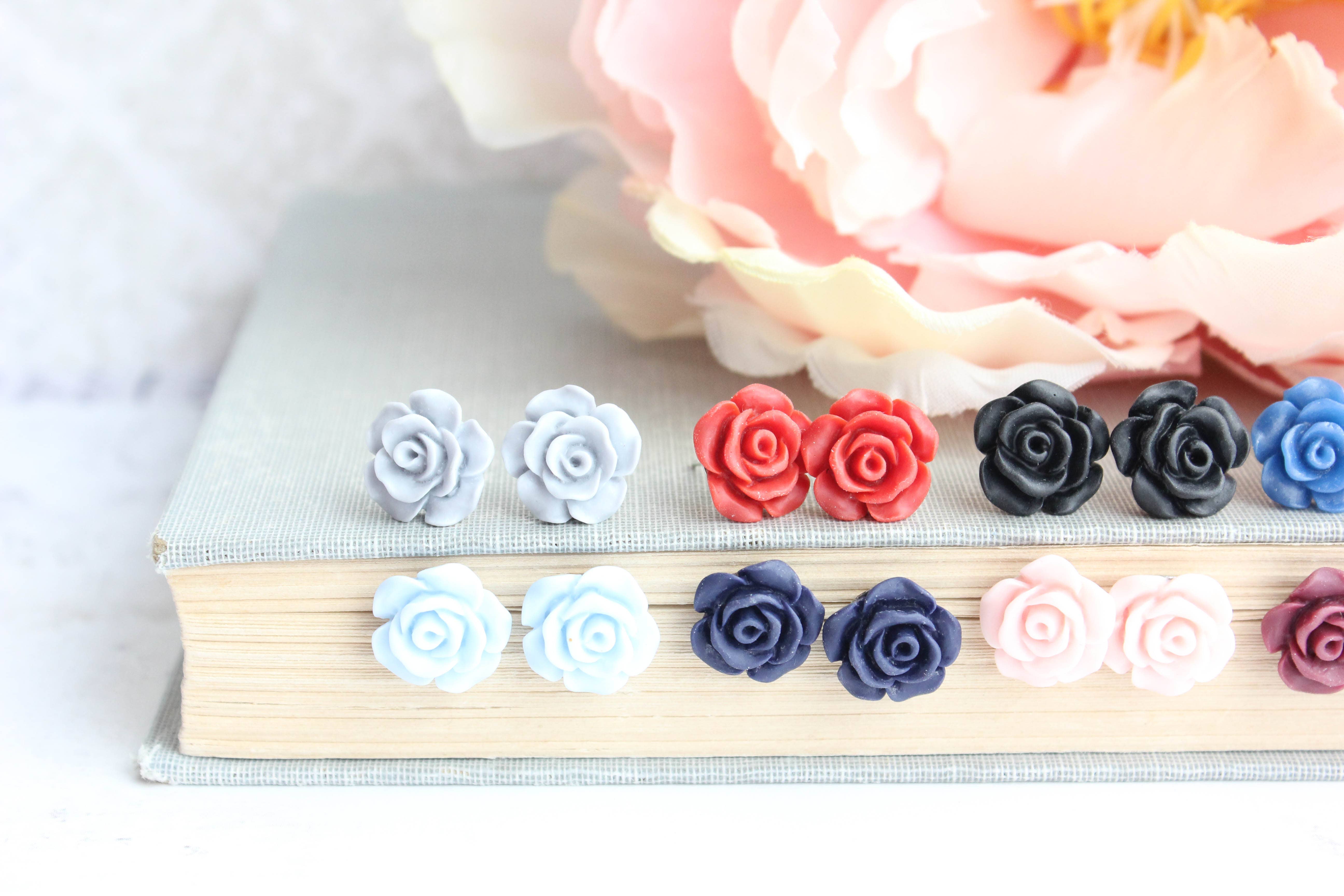 A Pocket of Posies - Wholesale Stud/Post Earrings - Rose Stud earrings (14 colors) | Flower Earrings12