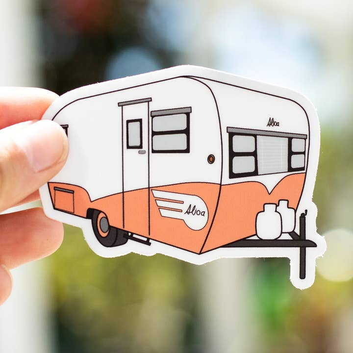 Vintage Aljoa Travel Trailer Sticker - 1960's Orange - Dishw for wholesale by Extremely Retro