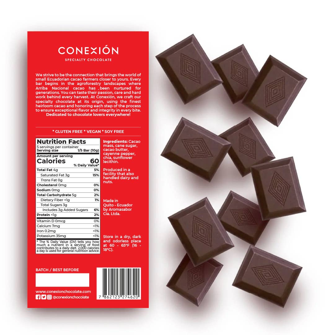 Conexión Chocolate - Wholesale Chocolate Bar - Cayenne Pepper & Chia 70%2