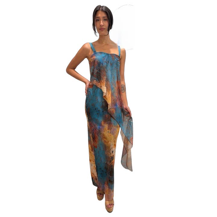 Robe longue ajustée MONET avec superposition en cascade pour la vente par Elana Kattan
