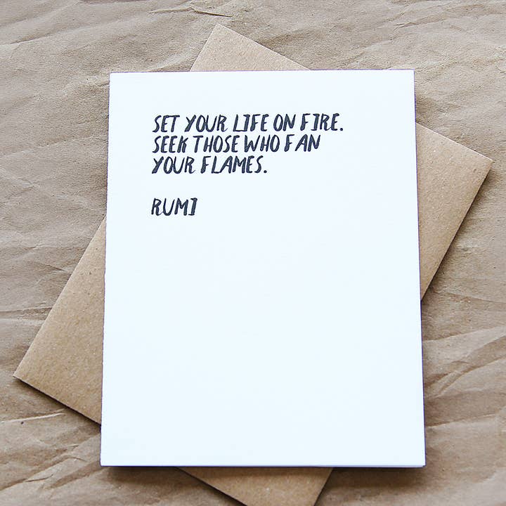 Life On Fire - Rumi Note Card for wholesale by Sky of Blue Cards