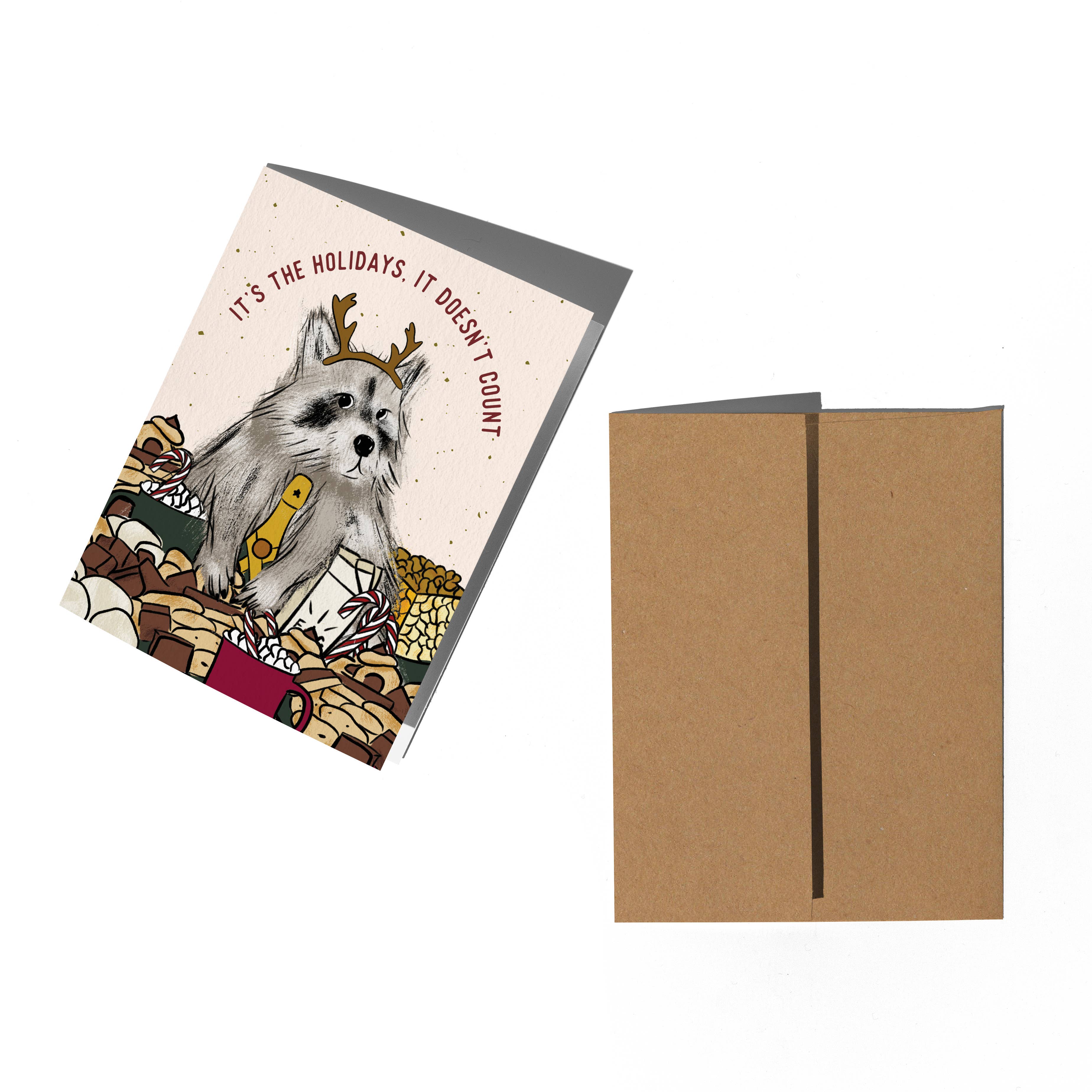 Boss Dotty Paper Co. - Venta al por mayor Tarjetas de Navidad - Tarjeta de mapache navideño1
