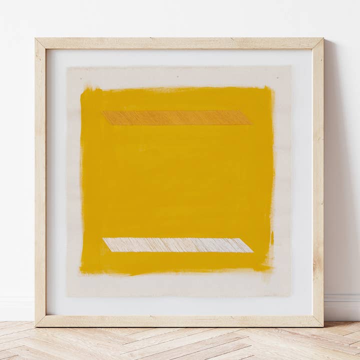 Minimalist Mustard Yellow and Cream Geometric Art Print for wholesale by Emily Keating Snyder