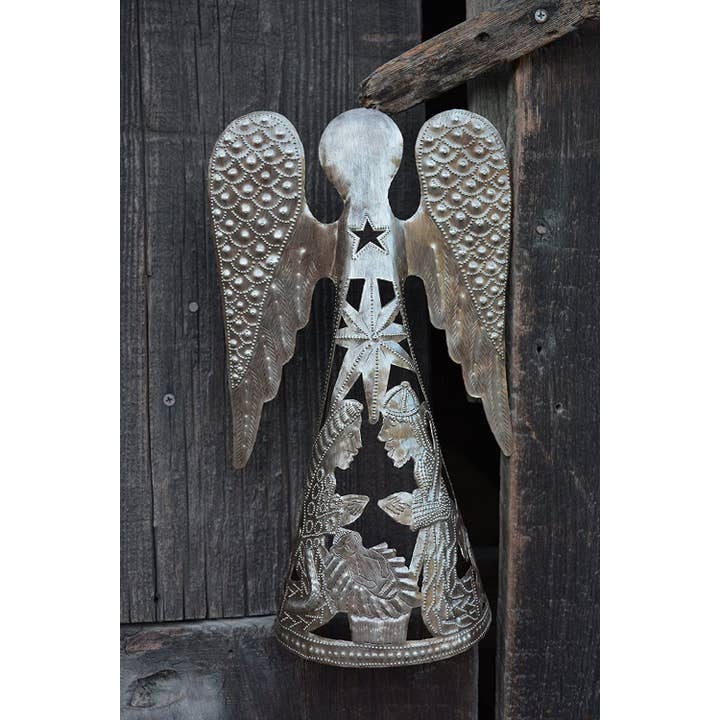 Haiti Fair Trade~ It's Cactus - Wholesale Nativity Scene Decor - Nativity Scene, Standing Angel 14" x 7" x 4"
