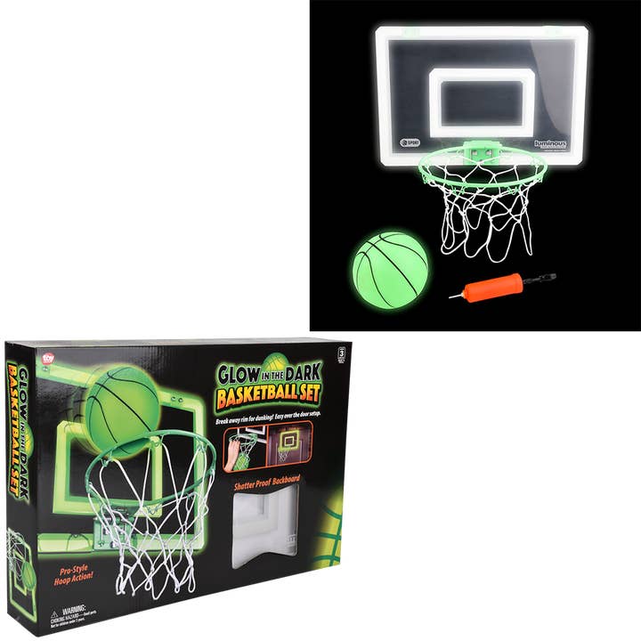 (T) 18" X 12" GLOW IN THE DARK OVER THE DOOR BASKETBALL SET for wholesale by The Toy Network