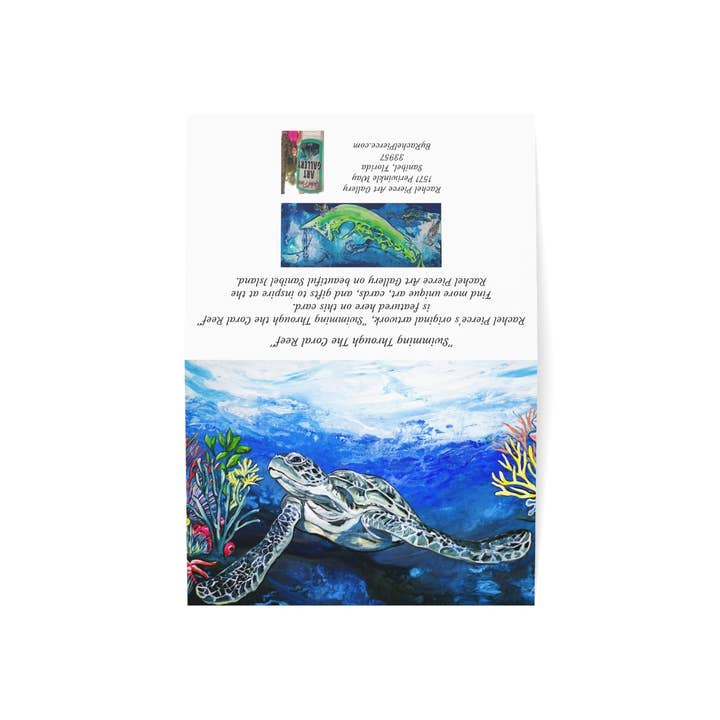 Rachel Pierce Art Gallery - Wholesale Everyday Greeting Card - Swimming Through the Coral Reef (Turtle) Greeting Card1