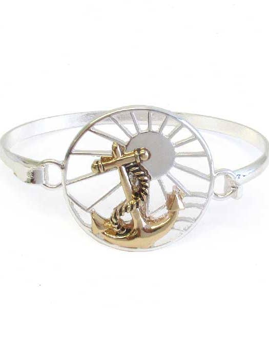 ( W017 ) SEALIFE SUNRISE PENDANT BANGLE BRACELET - ANCHOR for wholesale by Jewelry Max