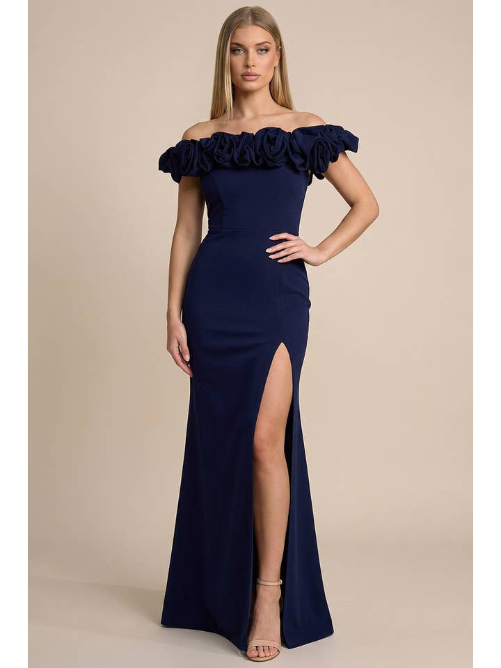 Flåde Off-shoulder blomster maxikjole med rynker for engroshandel på Faire