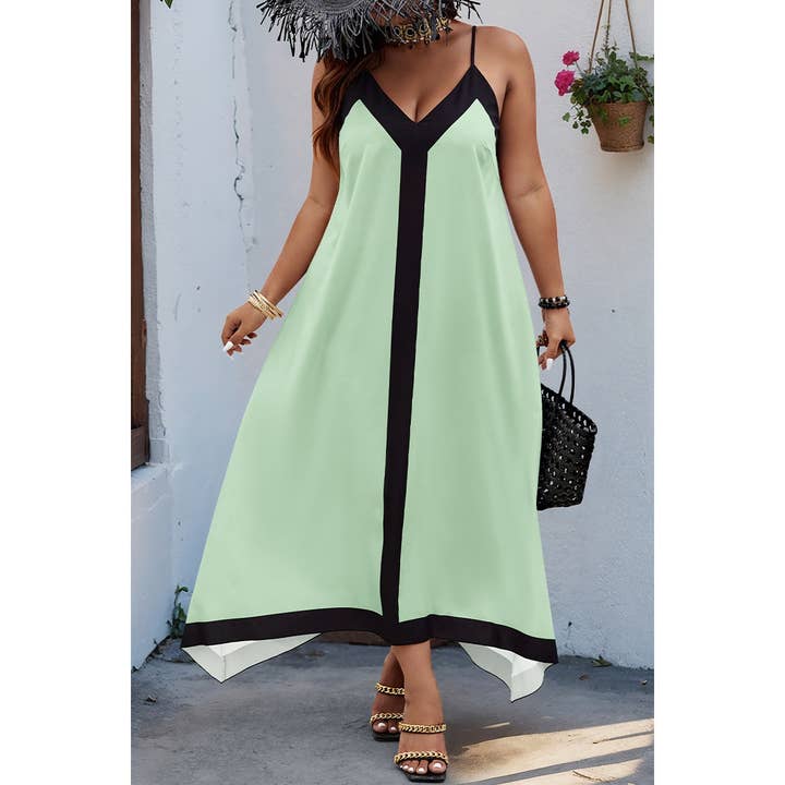GREEN Plus Colorblock Spaghetti Strap A Line Dress for wholesale on Faire