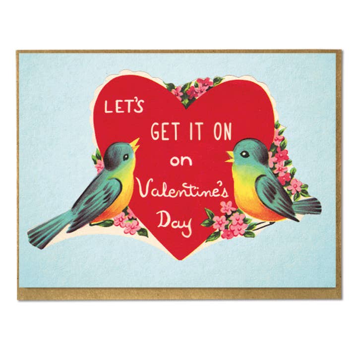 Let's Get it On on Valentine's Day; Funny Vintage Valentine; Cute Valentine; Bird Lovers; Unique Valentine; Vintage Image Valentine for wholesale by A Zillion Dollars