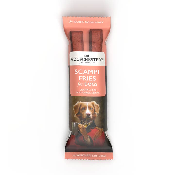 Scampi Fries Dog Snack · Scampi & Pea Dog Snack Sticks for wholesale by Sir Woofchester’s