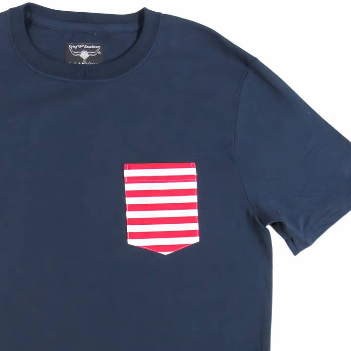 Ruddock Shirts – wholesale T-shirt – men's – Flying R Ranchwear - Stripe Print - Pocket T-shirt - Made in USA