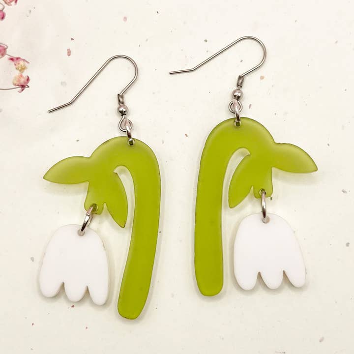 (White and Green) Flower Drop Charm Acrylic Earrings for wholesale by Hoity Toity Goods