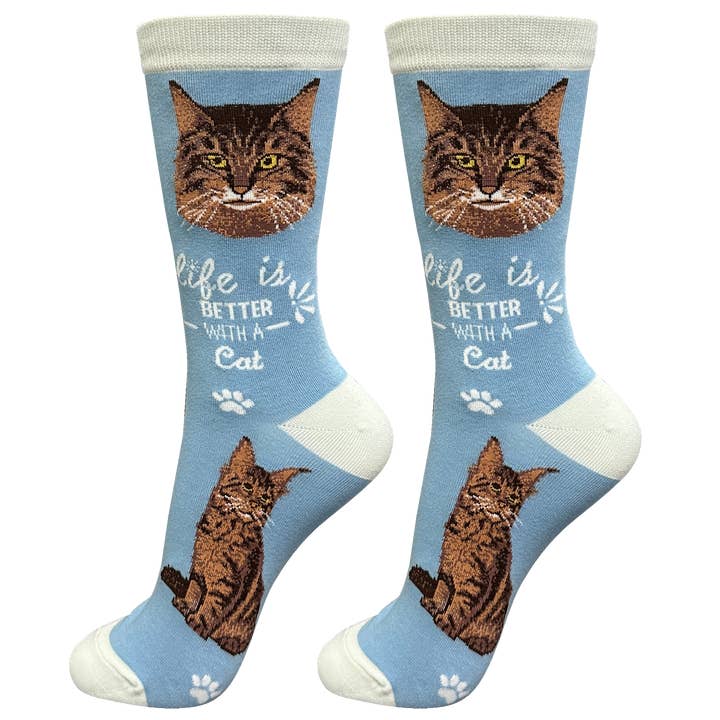 E&S Pets - Wholesale Socks - Unisex - Maine Coon Cat Socks - Fun Novelty Crew Socks - Unisex