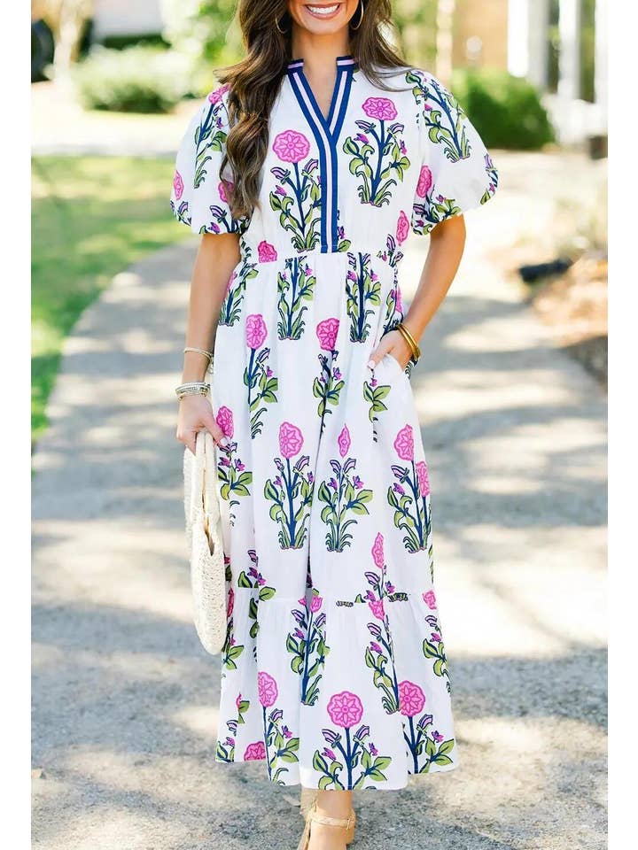 Rosa Clothing - Wholesale Dress - Women's - Boho resort V-neck floral babydoll dress